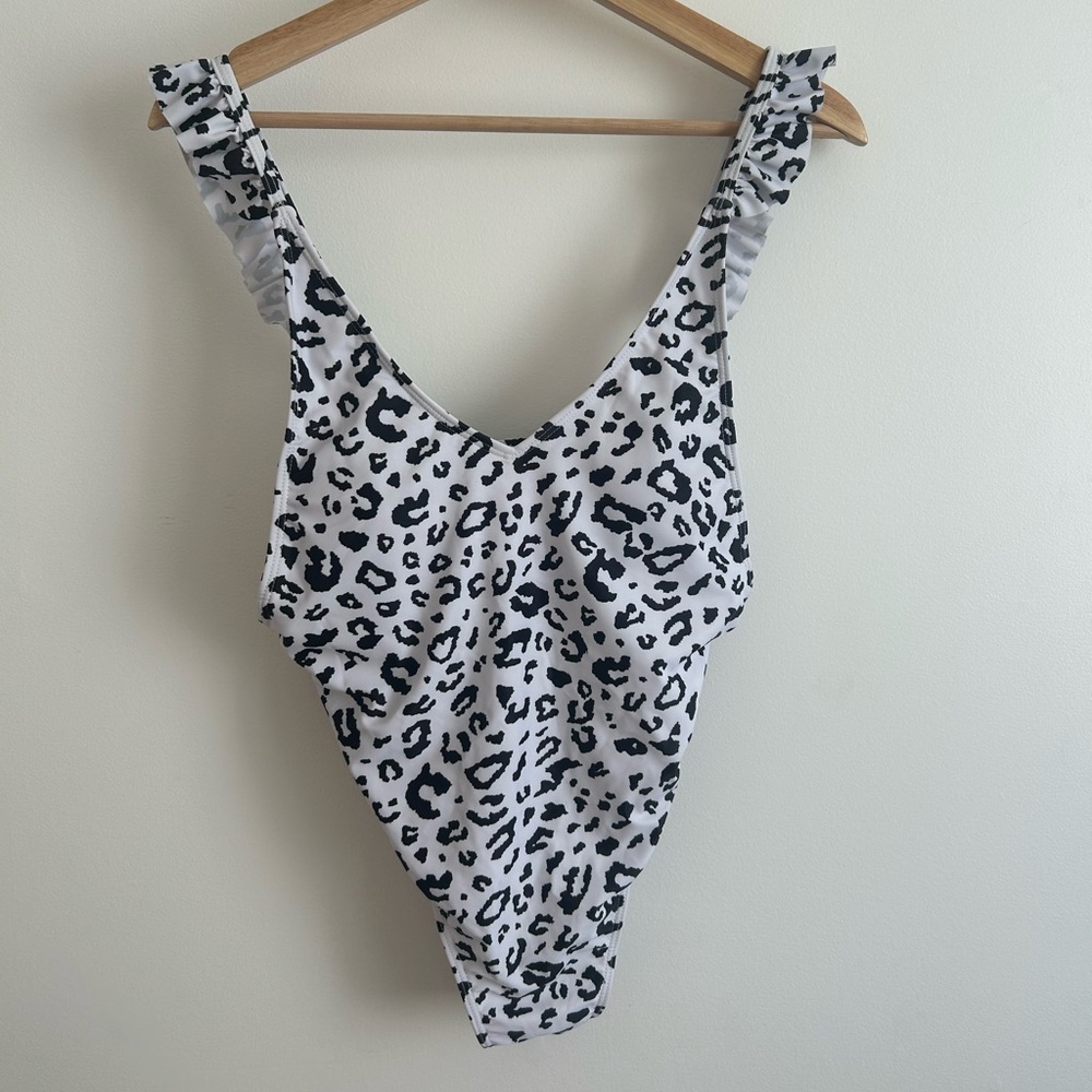 White and Black Leopard Print One-Piece Swimsuit